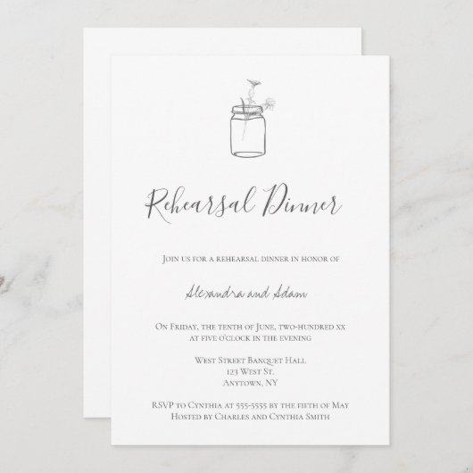 灰色の素朴なメイスンジャーのリハーサルのディナー招待状 招待状 (正面/裏面)