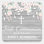 灰色の素朴木材赤面フローラの最初の共有 スクエアシール (正面)