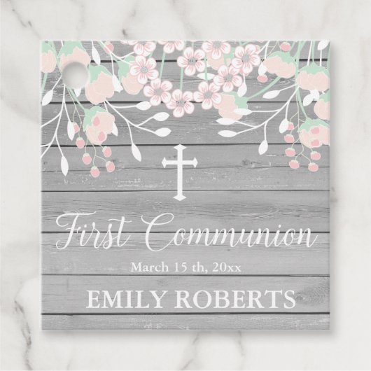 灰色の素朴木材赤面フローラの最初の共有 フェイバータグ (正面)