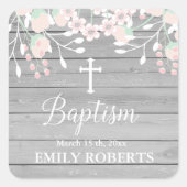 灰色の素朴木材赤面フローラ洗礼 スクエアシール (正面)