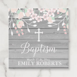 灰色の素朴木材赤面フローラ洗礼 フェイバータグ