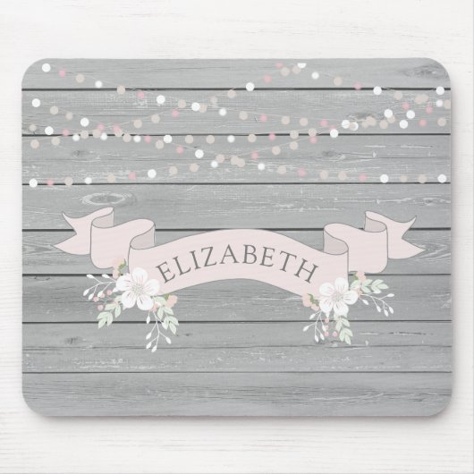 灰色の素朴木材赤面リボンモノグラム マウスパッド (正面)