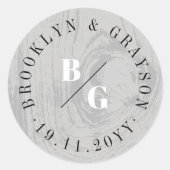 灰色の素朴木目の質冬の結婚式の好意 ラウンドシール (正面)