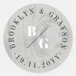 灰色の素朴木目の質冬の結婚式の好意 ラウンドシール