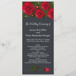 灰色の結婚式プログラムのハートを持つ赤いバラ プログラム