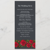 灰色の結婚式プログラムのハートを持つ赤いバラ プログラム (裏面)