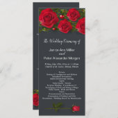 灰色の結婚式プログラムのハートを持つ赤いバラ プログラム (正面/裏面)