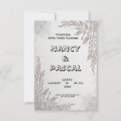 灰色の結婚式招待状でフローラ要素を搭載 招待状 (正面)