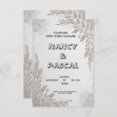 灰色の結婚式招待状でフローラ要素を搭載 招待状 (正面/裏面)