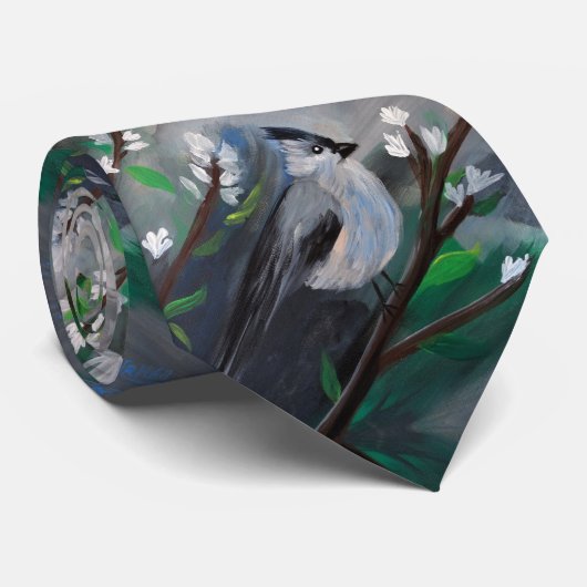 灰色の絵画鳥 ネクタイ (ロール)