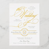 灰色の緑のエレガント白結婚書の金ゴールド 箔招待状 (正面)