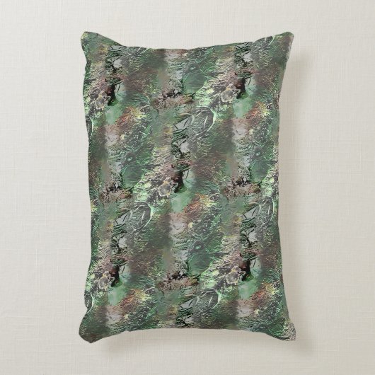灰色の緑の奇妙なテクスチャと抽象芸術スカル アクセントクッション (正面(垂直))