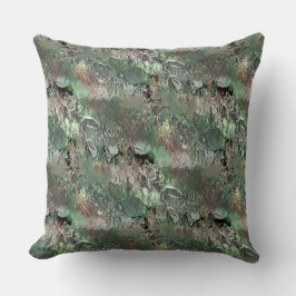 灰色の緑の奇妙なテクスチャと抽象芸術スカル クッション
