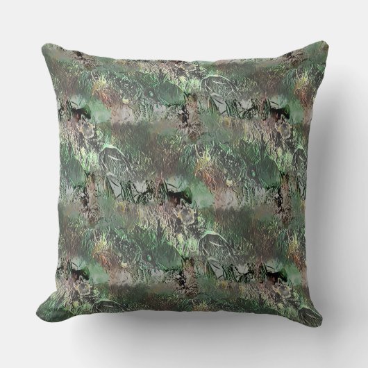 灰色の緑の奇妙なテクスチャと抽象芸術スカル クッション (正面)