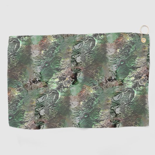 灰色の緑の奇妙なテクスチャと抽象芸術スカル ゴルフタオル (横)