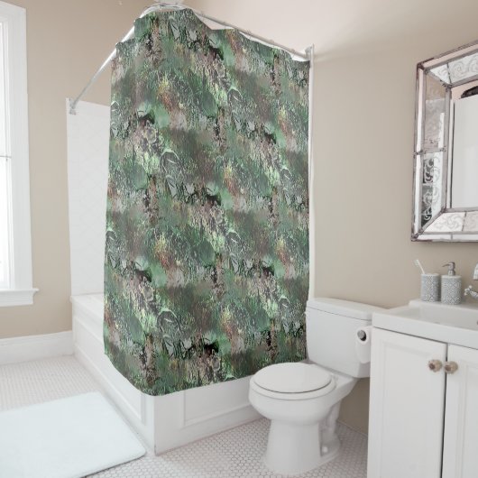 灰色の緑の奇妙なテクスチャと抽象芸術スカル シャワーカーテン (インサイチュ)