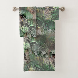 灰色の緑の奇妙なテクスチャと抽象芸術スカル バスタオルセット