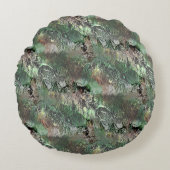 灰色の緑の奇妙なテクスチャと抽象芸術スカル ラウンドクッション (正面)