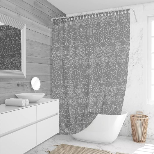 灰色の繊維織物のタコの種パターン(の模様が)ある シャワーカーテン