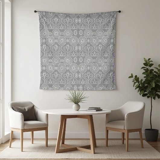 灰色の繊維織物のタコの種パターン(の模様が)ある タペストリー