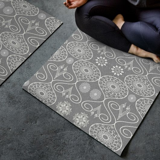灰色の繊維織物のタコの種パターン(の模様が)ある ヨガマット