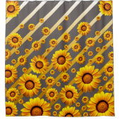 灰色の美しい黄色の花、金ゴールドストライプ シャワーカーテン (正面)