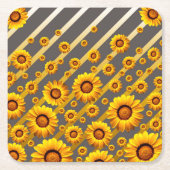 灰色の美しい黄色の花、金ゴールドストライプ スクエアペーパーコースター (正面)