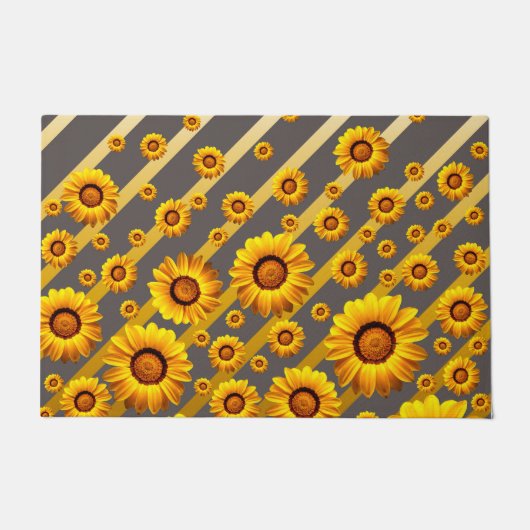 灰色の美しい黄色の花、金ゴールドストライプ ドアマット (正面)