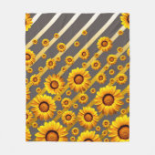 灰色の美しい黄色の花、金ゴールドストライプ フリースブランケット (正面)