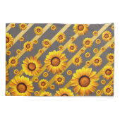 灰色の美しい黄色の花、金ゴールドストライプ 枕カバー (裏面-左)