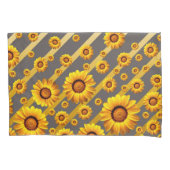 灰色の美しい黄色の花、金ゴールドストライプ 枕カバー (正面左)