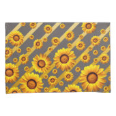 灰色の美しい黄色の花、金ゴールドストライプ 枕カバー (正面右)