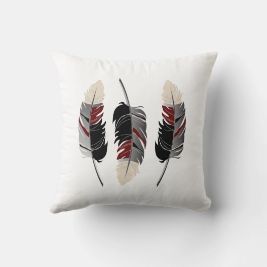 灰色の羽、あずき色の赤いおよびクリーム色 クッション (裏面)