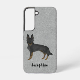 灰色の背景とテキストに書かれたバイ・ブラック・ジャーマンシェパードのかわいい犬 SAMSUNG GALAXY S22ケース
