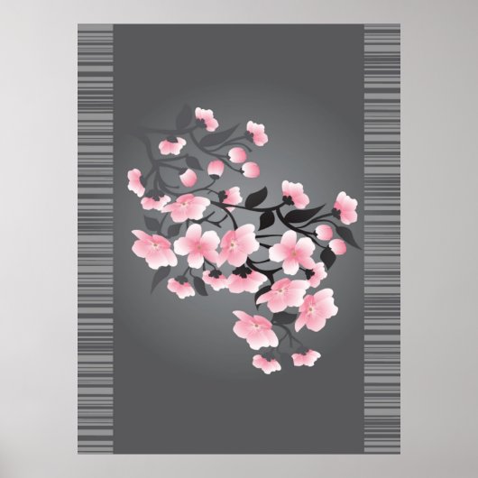 灰色の背景にさくらんぼの花(桜) ポスター (正面)