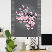 灰色の背景にさくらんぼの花(桜) ポスター (ホームオフィス)