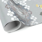 灰色の背景にピンクと白の花 ラッピングペーパー (ロールコーナー)