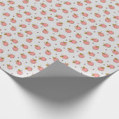 灰色の背景にピンクのリンゴとハート ラッピングペーパー (角)