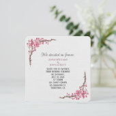 灰色の背景にピンクの水彩花の枝 招待状 (スタンド正面)