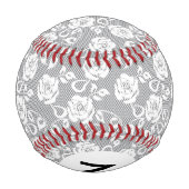 灰色の背景に白いモノグラムのレースのパターン 野球ボール (裏面)