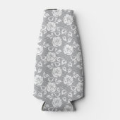 灰色の背景に白いレースパターン ボトルクーラー (正面)