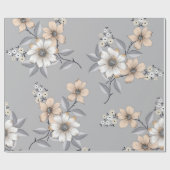 灰色の背景に白と灰色の花模様 ラッピングペーパー (フラット)
