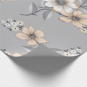 灰色の背景に白と灰色の花模様 ラッピングペーパー (角)