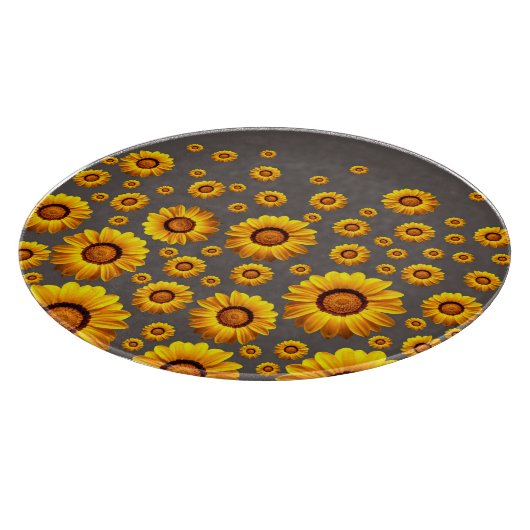 灰色の背景に美しい黄色の花 カッティングボード (角)