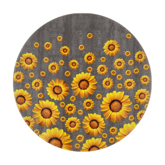 灰色の背景に美しい黄色の花 カッティングボード (正面)