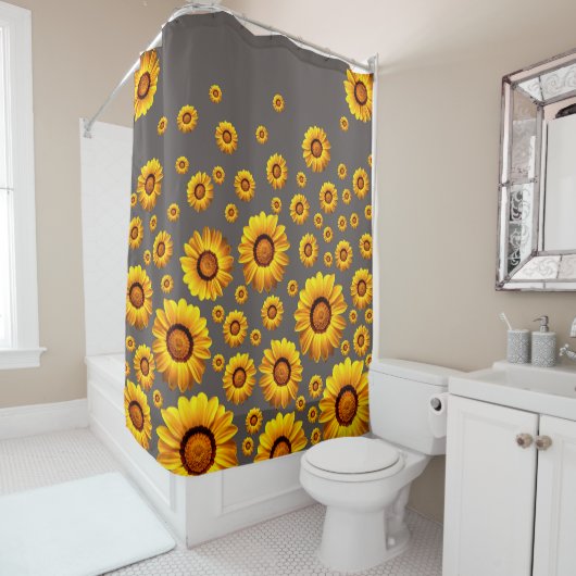 灰色の背景に美しい黄色の花 シャワーカーテン (インサイチュ)