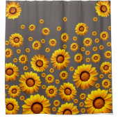 灰色の背景に美しい黄色の花 シャワーカーテン (正面)