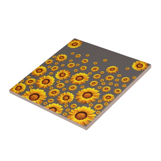 灰色の背景に美しい黄色の花 タイル (側面)