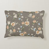 灰色の背景に葉模様のかわいい花 アクセントクッション (裏面)