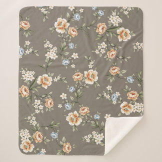灰色の背景に葉模様のかわいい花 シェルパブランケット